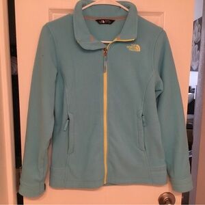 Northface turquoise and yellow jacket girls size large